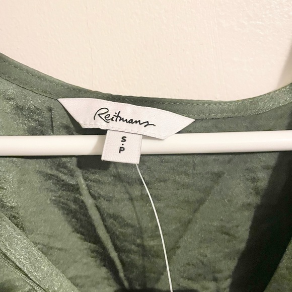 Sz  S Reitmans midi dress 3/4-Sleeve Empire Dress with Pleats green - Picture 4 of 10